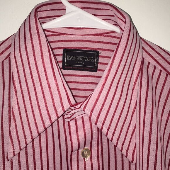 Vintage Pink & Red stripe SS big collar 1970’s disco retro wear casual shirt M - Picture 2 of 2